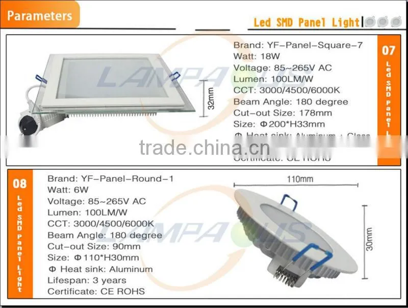 1800lm 18w power SMDs led panel light ceiling warm day cool white ultraslim led panel lampe spot