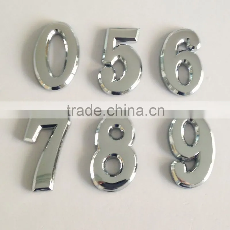 Manufacturer 3D adhesive ABS chrome door (house) plastic number tag,number decal