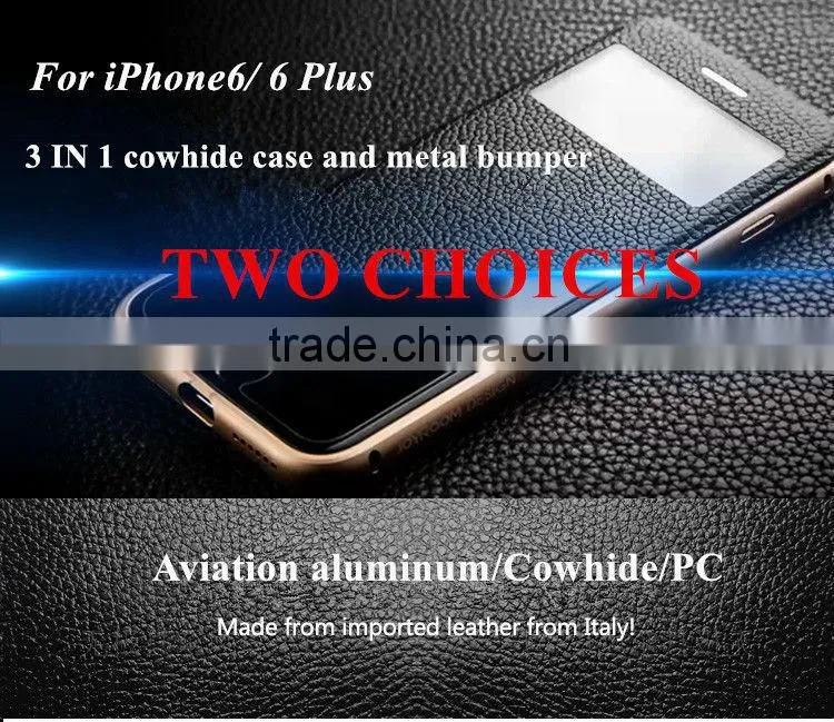 3in1cowhide case and metal bumper,aviation aluminum,PC, For iphone 6/plus Style case cover,
