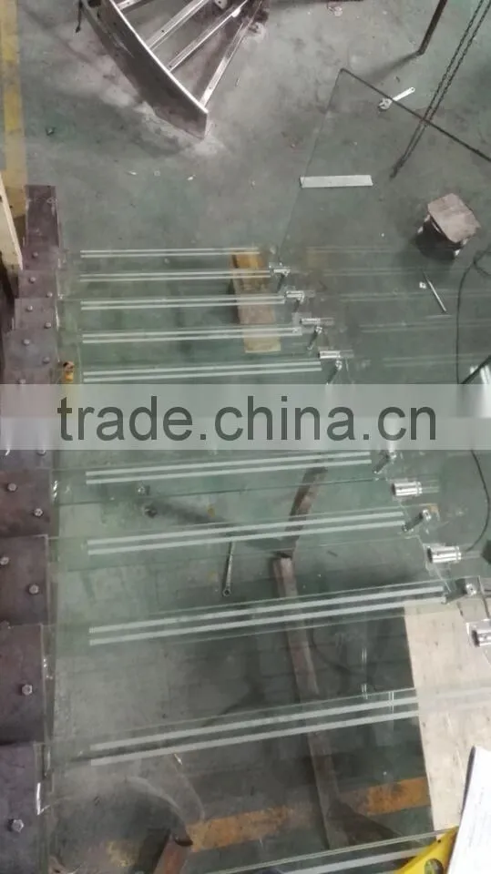 Prefab modern glass straight floating stairs design --YUDI