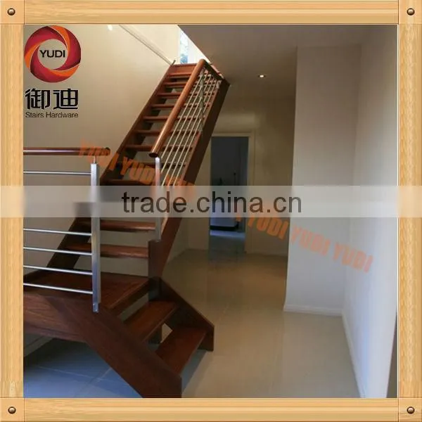 curve stainless steel with wood staircase for indoor decoration