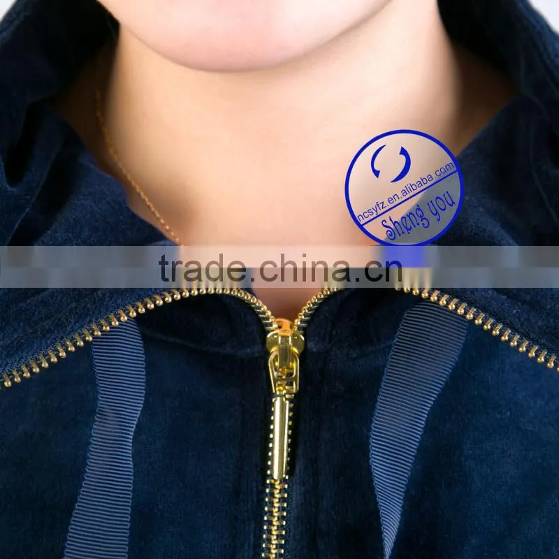 Custom women long sleeve stand collar velour zipper sport wear hoodies sweastshirts wholesale