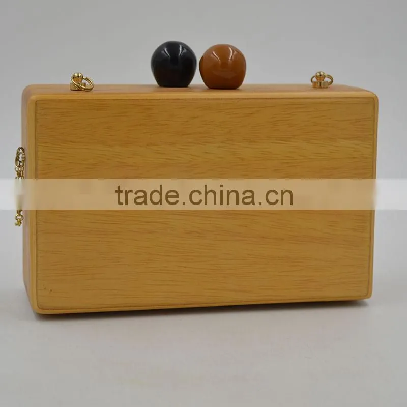American Famous Brand Double Balls Lock Women Wooden Bag Evening Clutch Ladies Hard Case Day Clutches Minaudiere Handbag Purse