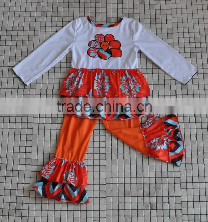 CHEVRON RUFFLED WESTERN KIDS TURKEY THANKSGIVING OUTFITS