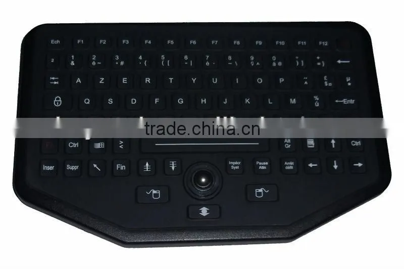 IP68 Ruggedized sealed Silicone Industrial military Keyboard With Optical Trackball