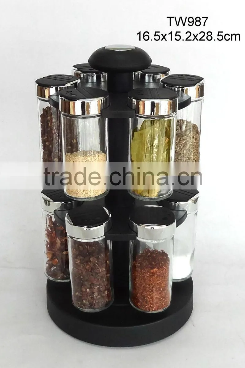 TW978 12pcs glass spice jar set with plastic stand