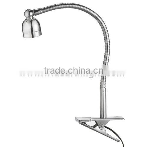 FCC Listed Brushed Nickel Iron LED Clam Reading Lamp With Adjustable Flexible Arm T80219