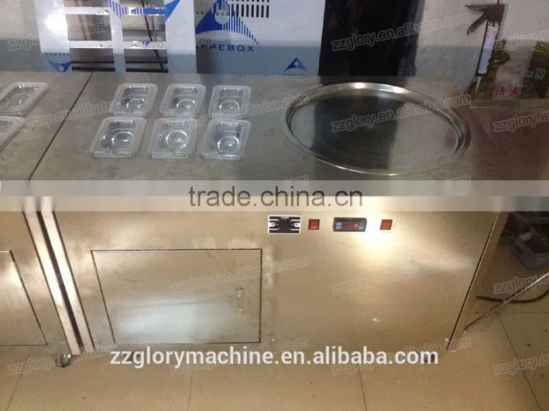Multi-functional Flat Single Pan & 6 toping pans Flat Pan Fried Ice Cream Machine