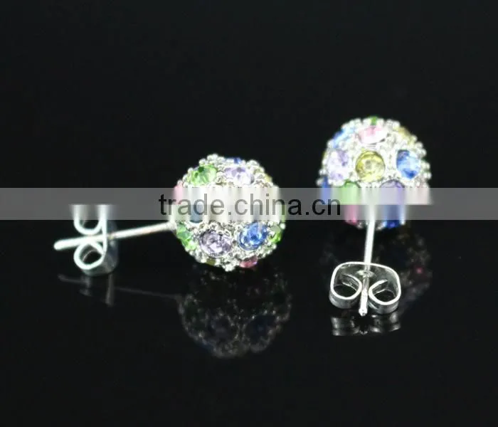 18k gold crystal color stud ball earrings