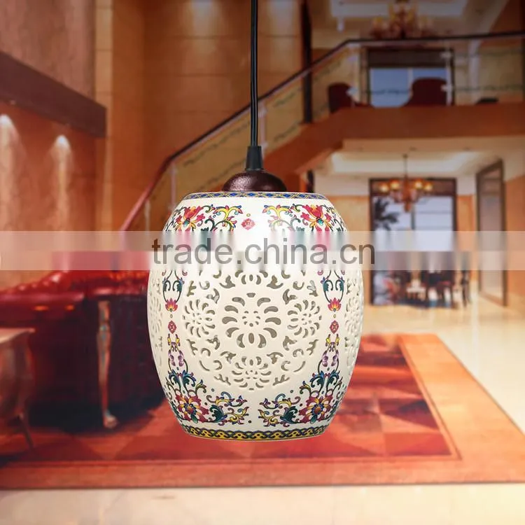 Jingdezhen hollow Pastel ceramic pendan hotel pendant light