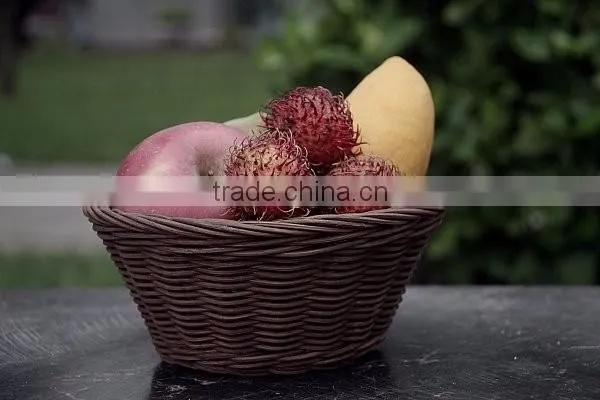 Rattan fruit basket and tray with wood handle