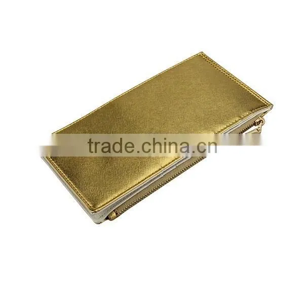 Zipper closure foldable soft pouch bag gold wallet case shenzhen factory wallet leather case