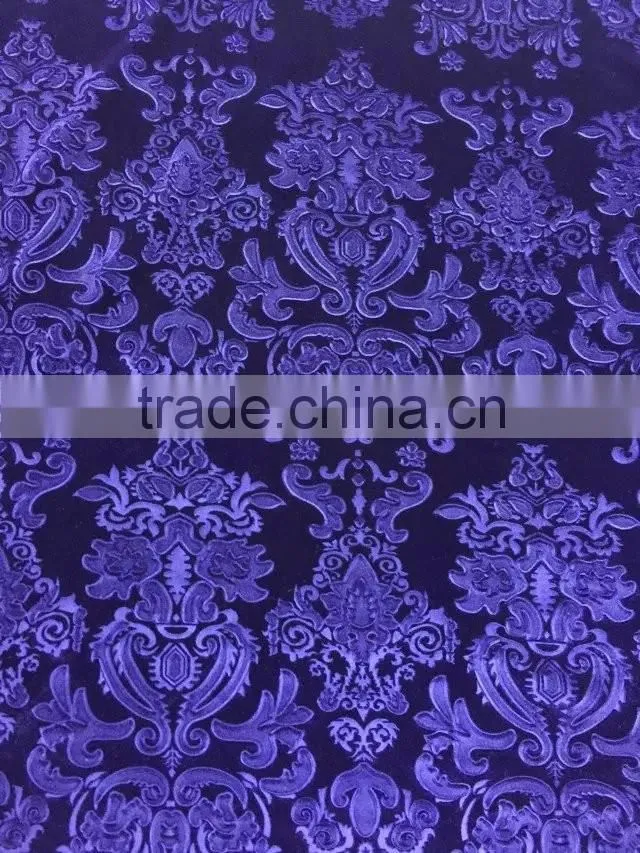Dark Purple Polyester and Spandex Velvet Fabric 3D Emboss Religion Pattern