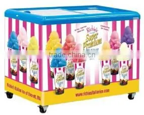 Double door sliding glass door ice cream freezer with CE