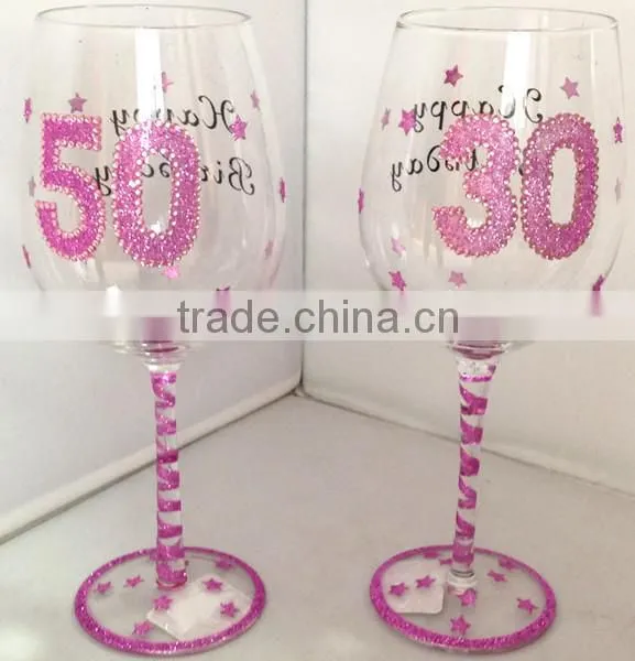 mout-blown clear new developed pink diamond glass wine cup