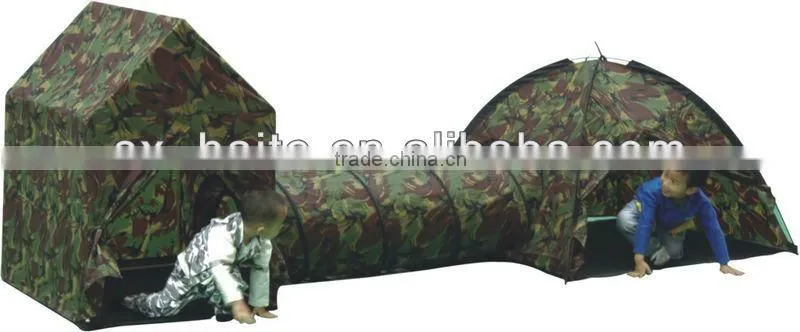 Children play camouflage tent house