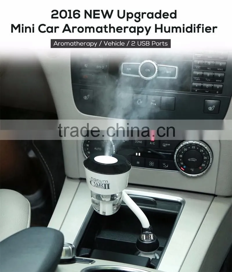 Mini 12V Car Steam Humidifier Air Purfier Aroma Diffuser Essential Oil Diffuser Aromatherapy Mist Maker Fogger with 2 USB Port