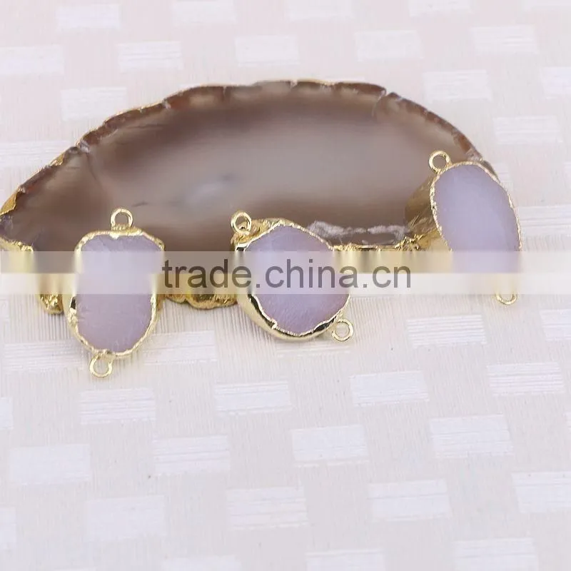 Druzy Agate Connector Beads Gold Plated Edged Natural Color Druzy Geode Agate Connector Gem stone Quartz Jewelry Charms