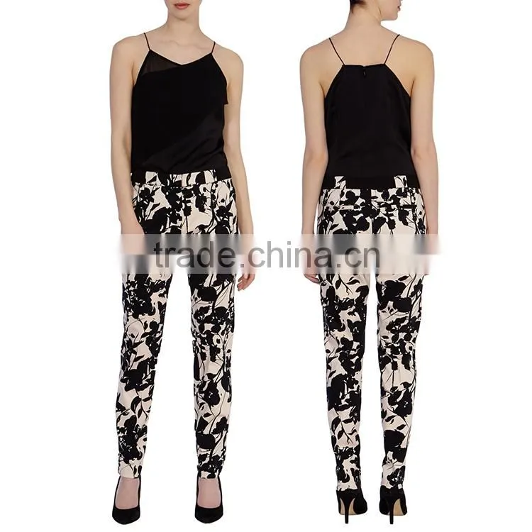 Oem supplier all over print high waist long fashion slim pants for woman 2016