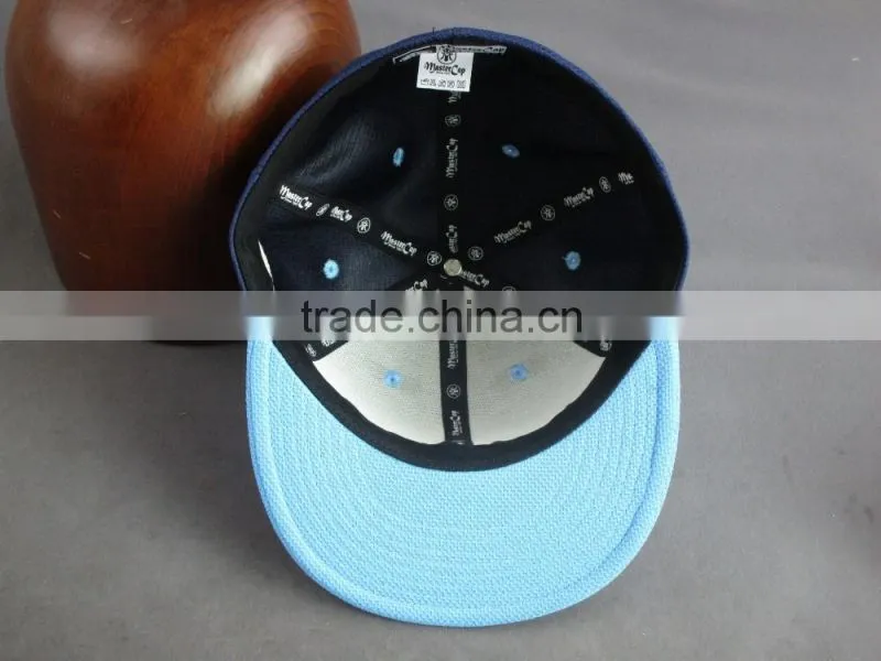Custom 6- panel Blue Flat Brim Fitted Cap with 3D Embroidered Patch