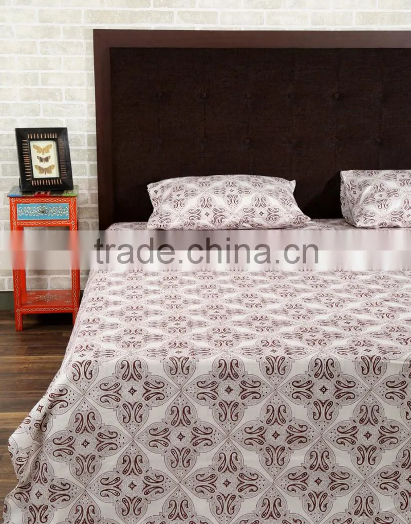 Brown Paisley Hand Block Printed Bed Sheets Wholesale Fabric Modern Design Bed Sheet Supplier In India