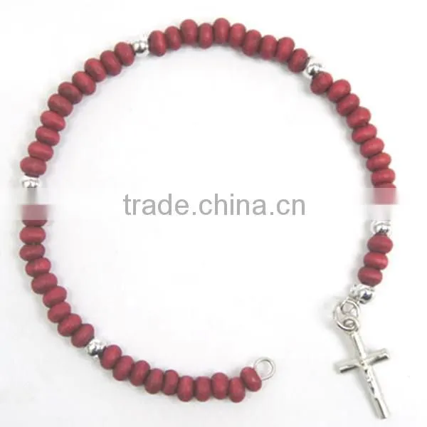 high quality wood rosary with a alloy cross,deployment buckle bracelet,catholic bracelet