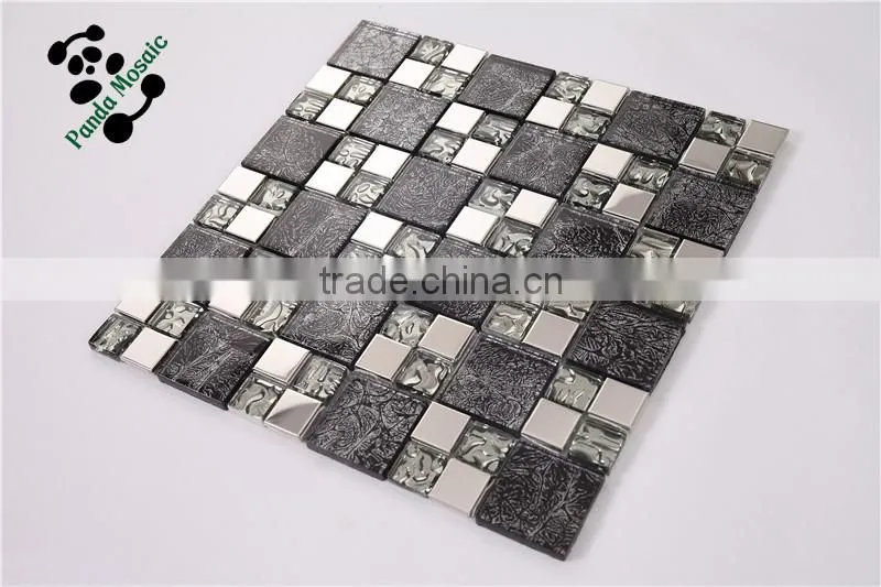 SMP20 Modern Design home mosaic Decor metal backsplash tile Glass mixed Stainless steel mosaic tile