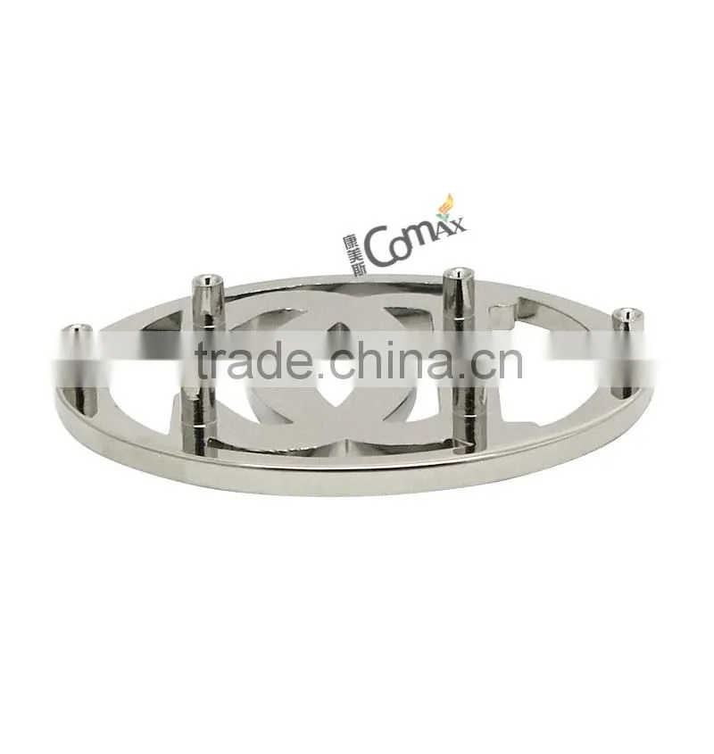 Oval hollow letters silver custom metal logo labels for handbags