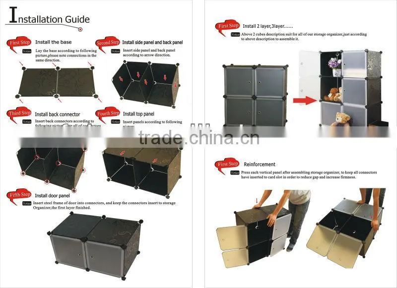 12 cubes Black pattern Plastic storage cabinet with clothes pole