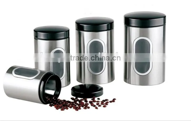 3 Pieces Food Storage Stainless Steel Canister Set With Window Show