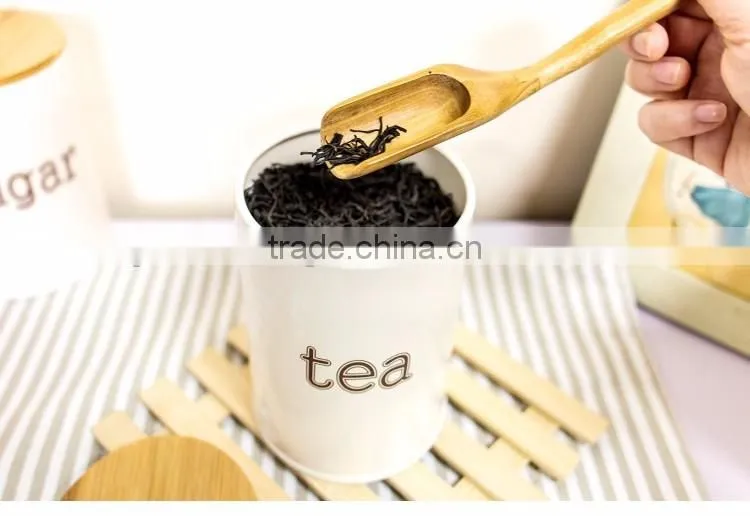 Set of 3 kitchen round metal storage canisters for tea sugar coffee