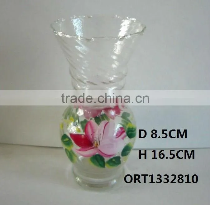 Hand -made Printed Flowers Glass Vase