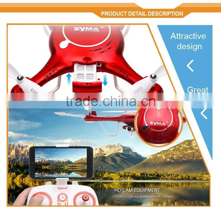 Newest 720P WIFI FPV 2MP HD Camera Helicopter Height Hold One Key Land 2.4G 4CH RC Quadcopter X5UC X5UW Drone SYMA