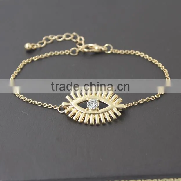 simple rhinestone evil eye charm gold chain bracelet
