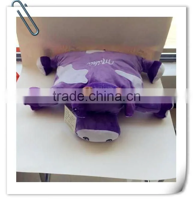 China supplier animal head cushion/plush cow toy cushion/purple cushion