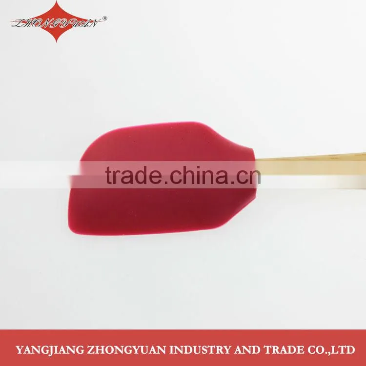 Flexible small silicone spatula and scraper with wood handle