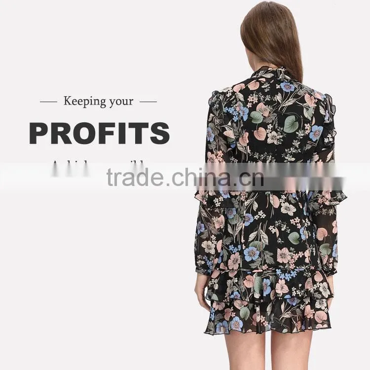 Guangzhou designer one piece floral midi dresses for women