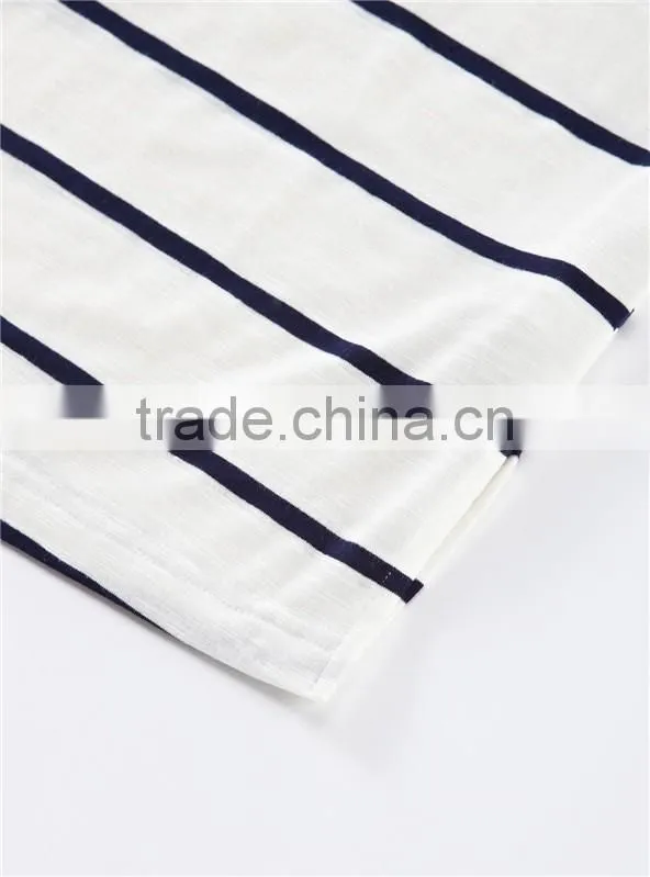 European American style leisure loose knitting minimalism round collar short sleeve stripe T-shirt