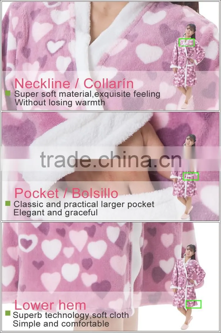 Lovely Printed Micro Fleece Bathrobe,Ladies Fleece Bath Robe