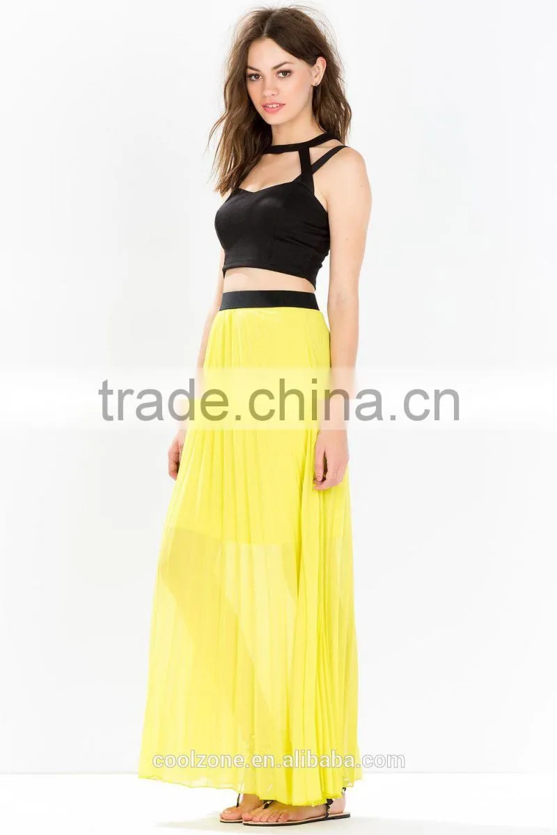 Partially lined perfect pleated long skirt sexy chiffon maxi skirts