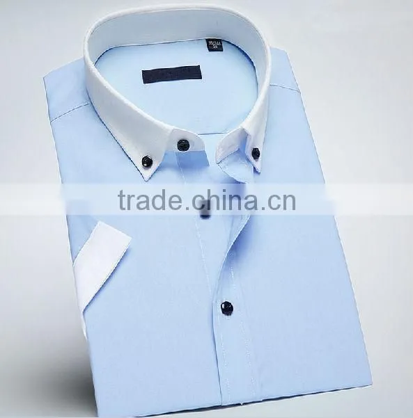 Slim white light color short sleeve small collar cotton men shirts