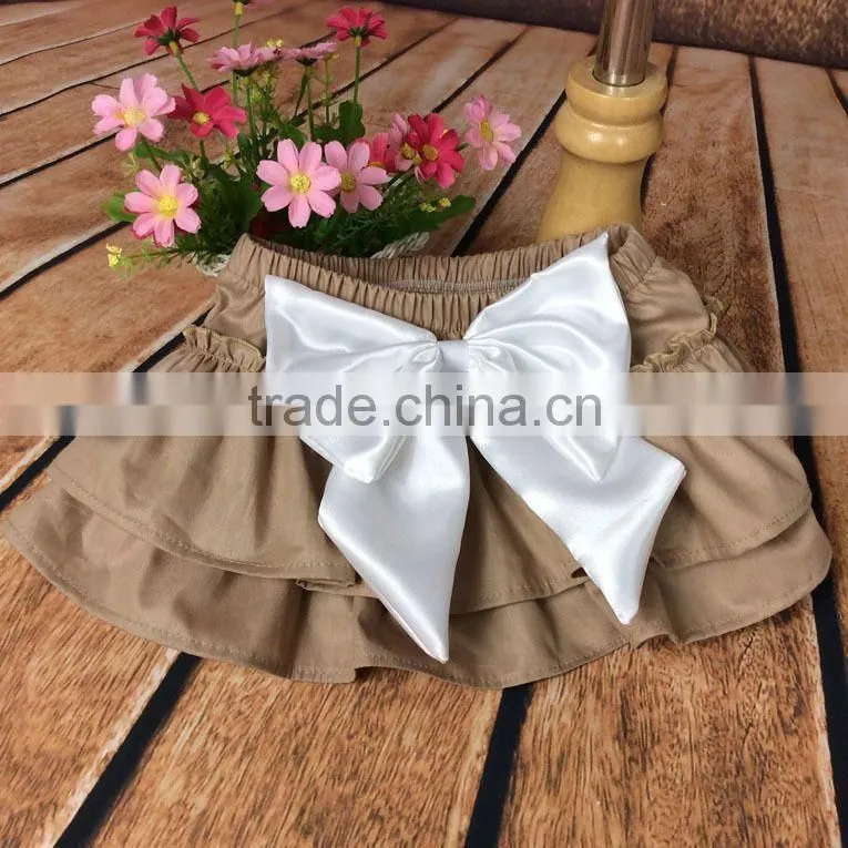 The newest design for baby girl ruffle raglan blue color elastic tutu divided skirt with big bowknot plain color adorable pants