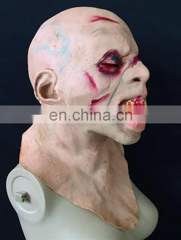 Halloween mask green latex terror Performing party devil skeleton mask