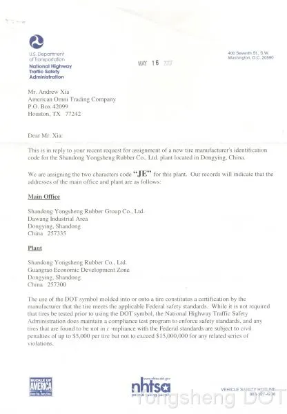 DOT CERTIFICATE