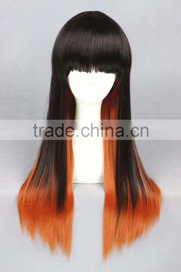 High Quality 65cm Medium Long Straight Black&Orange Color Mixed Lolita Wig Party Wig