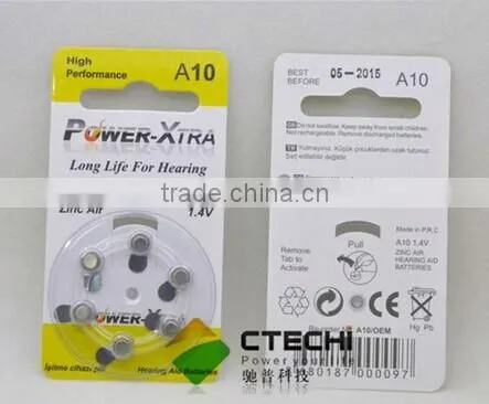 Hearing aid battery 1.4v zinc air button cell battery A10 A13 A675 A312 in Blister card
