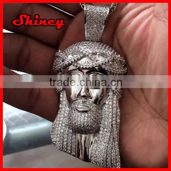 2015 new design bling iced out 925 sterling silver jesus necklace