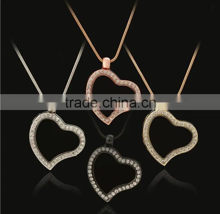2015 new arrival colorful heart shaped floating lockets necklace