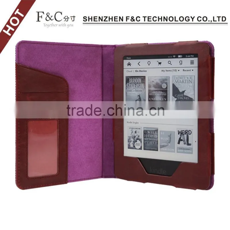 Book style canvas case cover for 2014 amazon kindle touch e-bopk