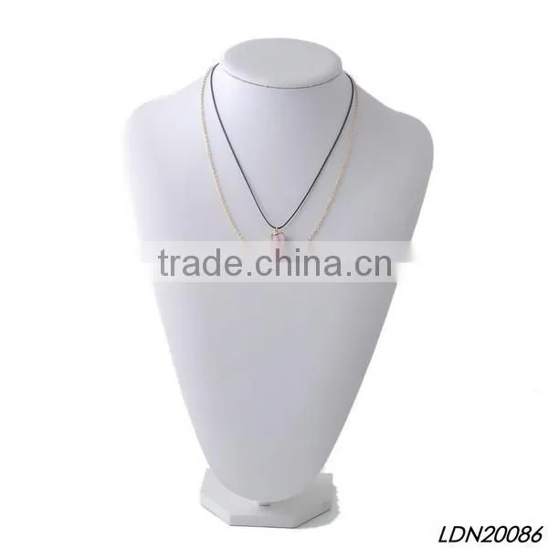 Lt.Amethyst druzy rope pendant necklace with gold necklace